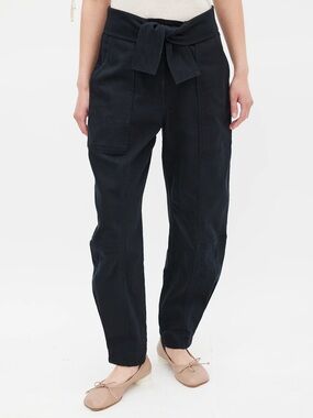 $375 Ulla Johnson Storm Tie Waist Tapered Cargo Pants - Size 8 Black